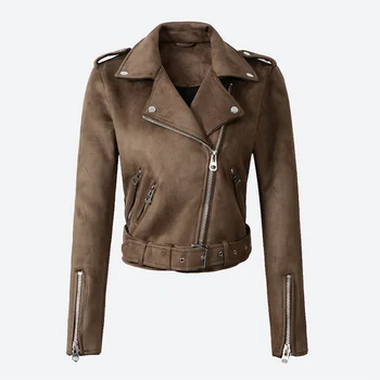 

Suede Women's Winter Jacket Multi Zippers Motorcycle Female Short Jackets 2020 Autumn Winter Turn Down Collar Casual Ladies Coat