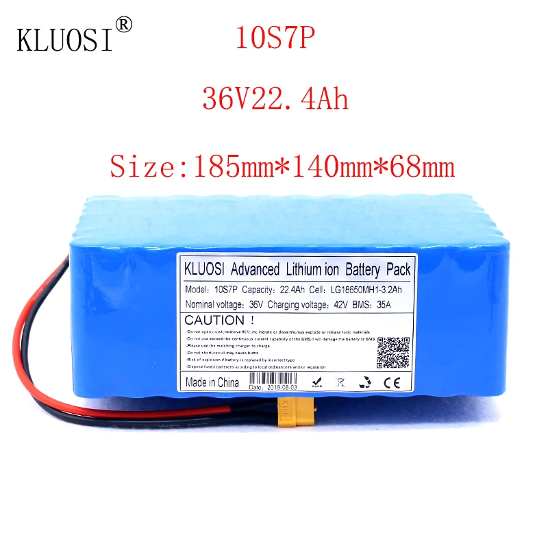 KLUOSI 36V 10S7P 22.4Ah 1200W Высокая Мощность литий-ионный аккумулятор для электрического автомобиля велосипед мотор скутер 35A сбалансированный BMS