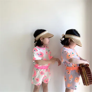 

2020 Summer baby girls clothes colorful flower baby clothing set cute girls sports suit cotton toddler girls clothing