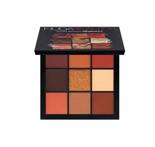 Huda beauty, средние, телесные, Obsessions, 9 цветов, тени для век, матовые, блестящие, тени для век, пудра, телесный хайлайтер, инструмент для макияжа, хайлайтер - Цвет: WARM BROWN