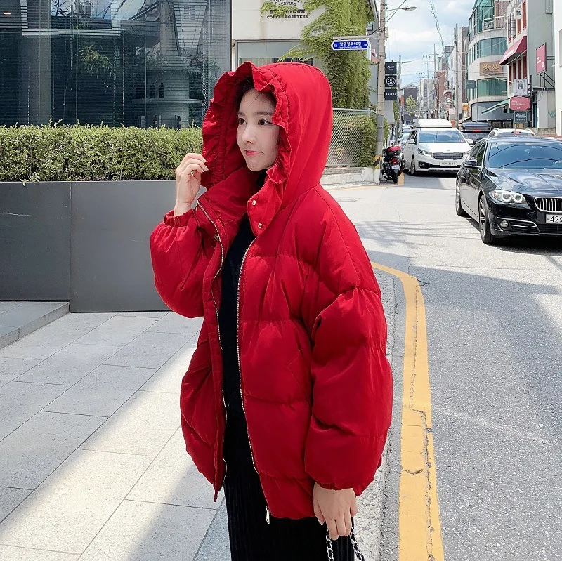 

Short Cotton Coat Women's 2019 New Style Winter down Coat Korean-style Sun Hat Cotton-padded Clothes Loose-Fit BF Cotton-padded