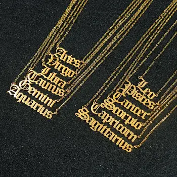

Gold Color Stainless Steel 12 Constellation Necklaces Personalize Jewelry Leo Zodiac Sign Astrology Pendant Necklaces For Gifts