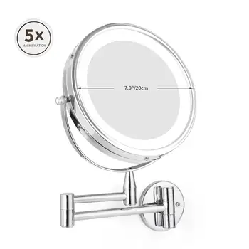 

1X 5X Magnification LED Makeup Mirror 7.9in Adjustable Wall Mounted Makeup Mirror Dual Arm Extend Cosmetic Double Face Mirror