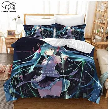 

3D printed Hatsune Miku Home Textiles Child 3D Quilt Cover 100% Polyester Bedding Set Luxury Three-Piece Pillowcase Quilt Cover