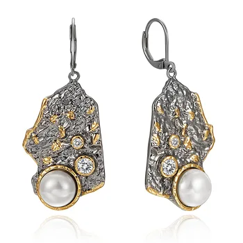 

New Gothic Dangle-Earrings Women White Pearl Zirconia Engagement Statement-Jewelry Exotic Drop-Earring jewelry Free shipping