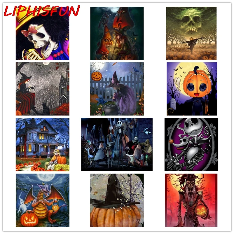 

5D Diy Diamond Painting Halloween Ghost Skull Man Pumpkin Diamond Embroidery Full Drill Resin Rhinestones Stitch Home Decor