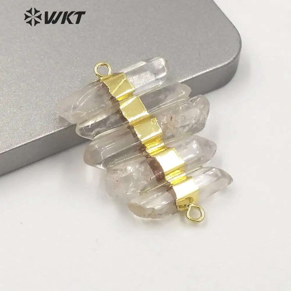 WT-P1612 WKT New Design Gold Electroplated Natural Crystone Quartz Pendant Lady Fashion Double Loops Stone DIY Crafts