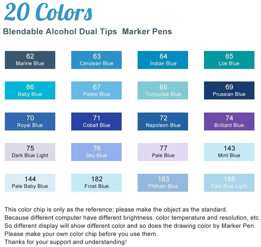 Color Marker Pens 20 colors 6 Marker Pens Sky Blue Series Color Blendable Alcohol Dual Tips For Art Sketch Ocean Landscape Design color marker pens marker pens art marker pens sketching markers art markers