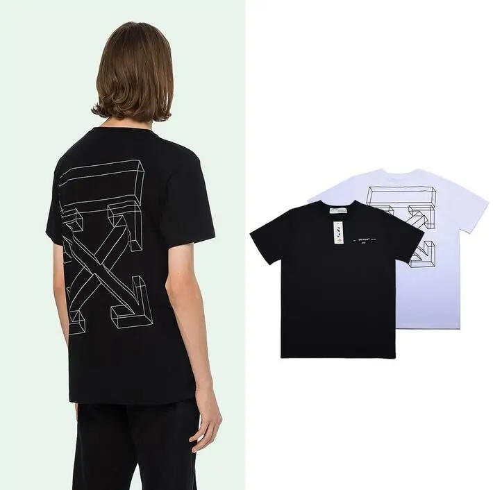 

3D arrow sketch 18SS Off-White OW Men Women Couple Lovers models Fashion Loose Cotton Casual Round neck Short sleeve T-shirt