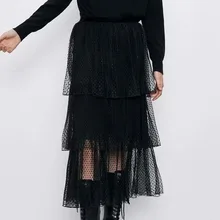 Осенняя элегантная длинная юбка с вышивкой, Женская эластичная юбка с высокой талией, faldas mujer moda, сетчатые Многослойные женские юбки до середины икры