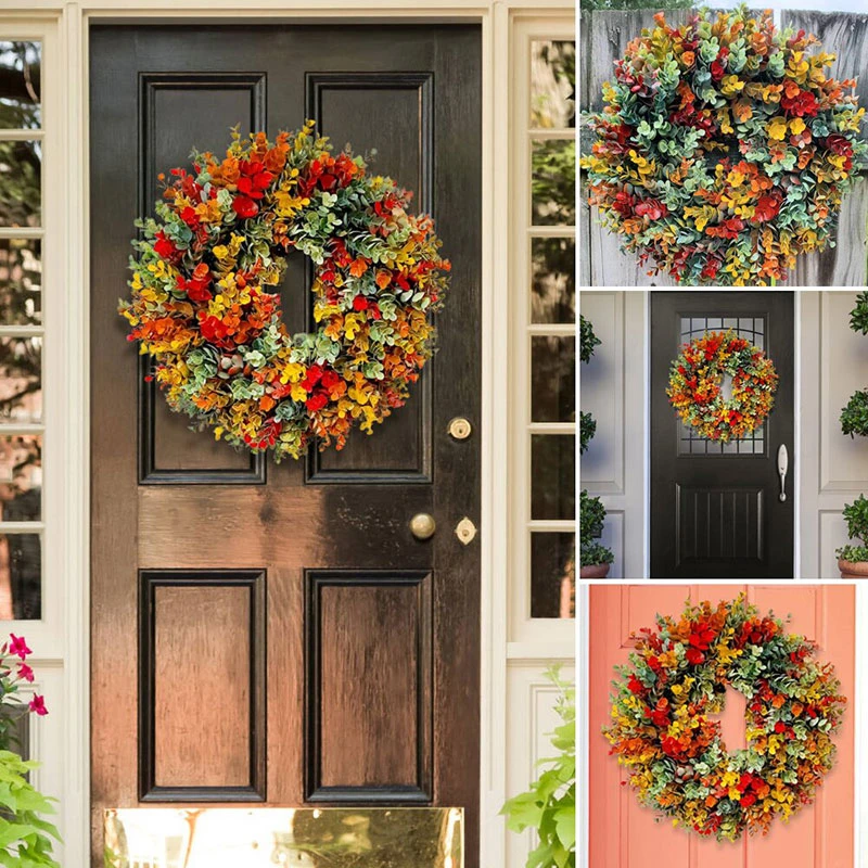 In the Year 2021 Fall Eucalyptus Farm Wreath Hanging Front Door Decoration All Seasons Fall Decor 11 8" Garlands Wreath AliExpress