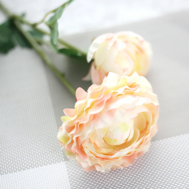 Champagne 20pcs/lot Artificial Silk Fake Flowers Lulian Tea Rose Rose Camellia Lotus Family Wedding Party decortions supplies - Color: Champagne