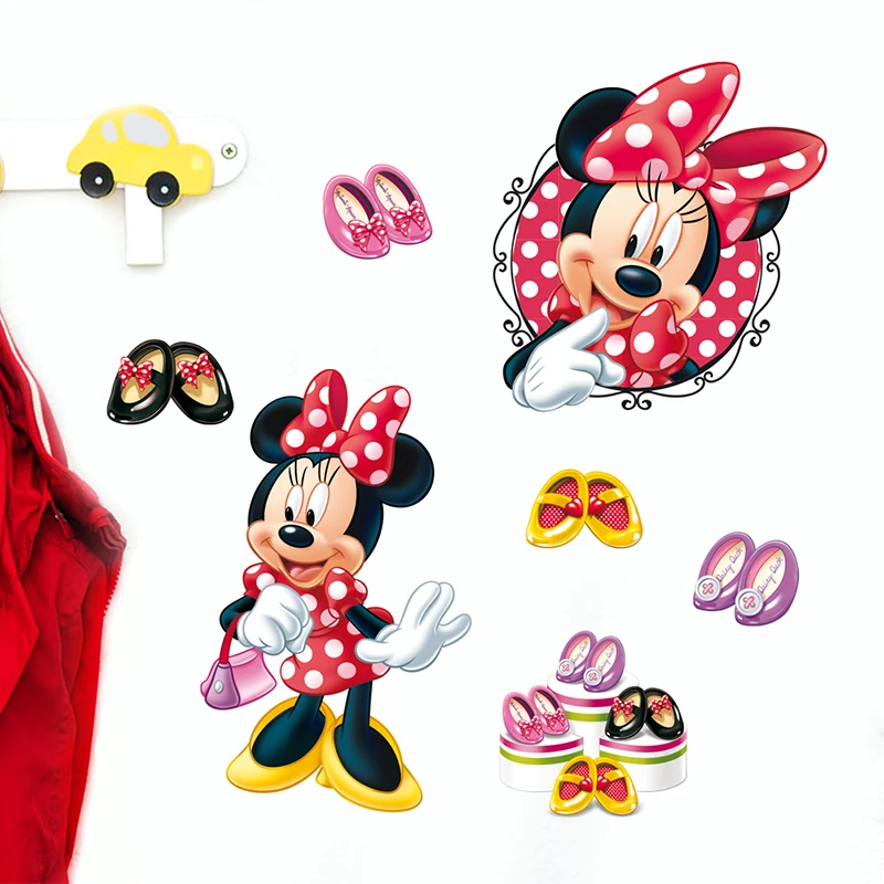 Cartoon Disney Fashion Minnie Bow-Knot Wall Stickers For Nursery Kids Room Home Decor Bedroom Wall PVC Mural Art DIY Wallpaper