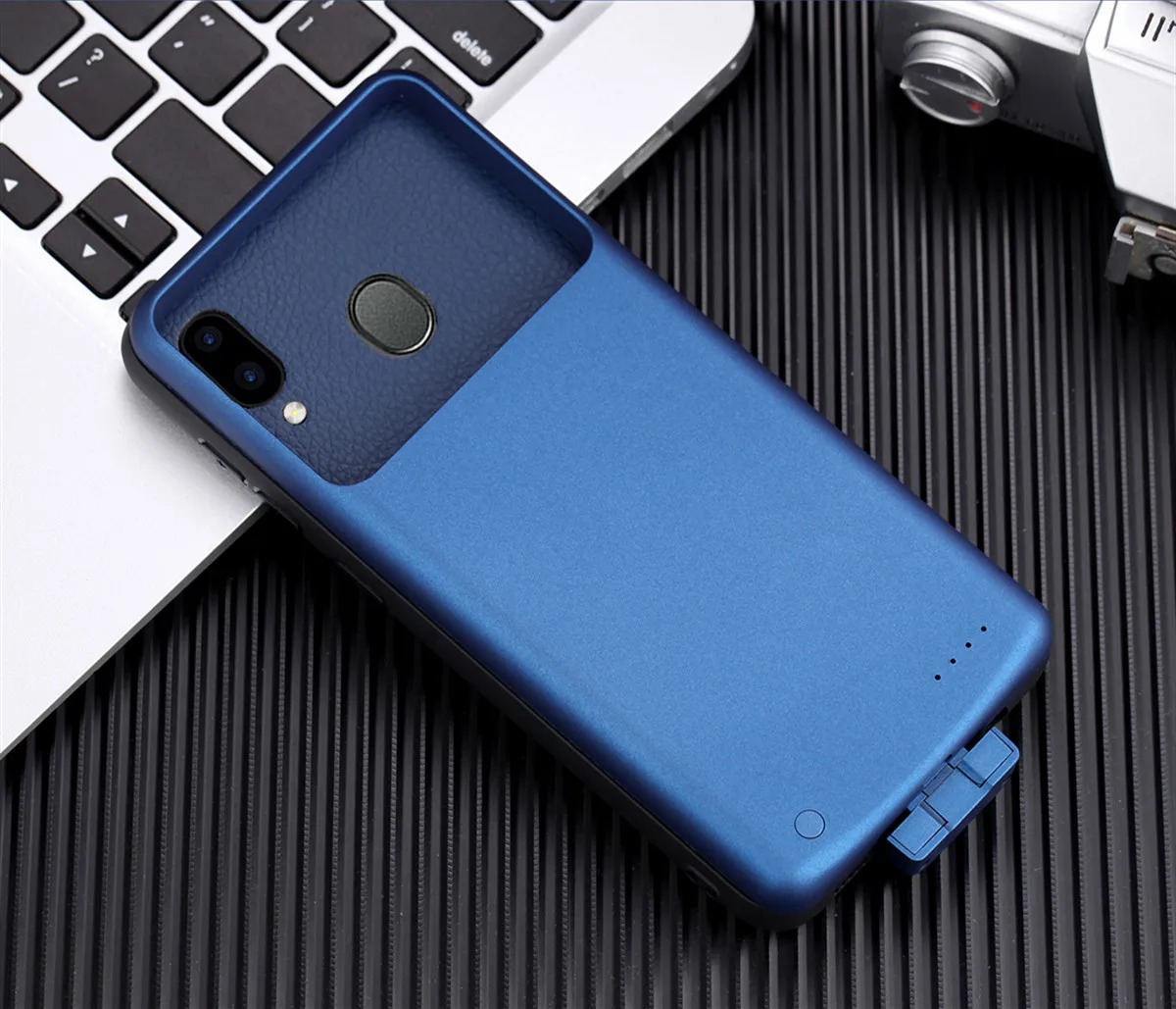 Мощность Чехлы для samsung Galaxy A20 Мощность банк Батарея Зарядное устройство чехол 7000 мАч Внешний противоударный чехол для телефона чехол-аккумулятор крышка - Цвет: Синий