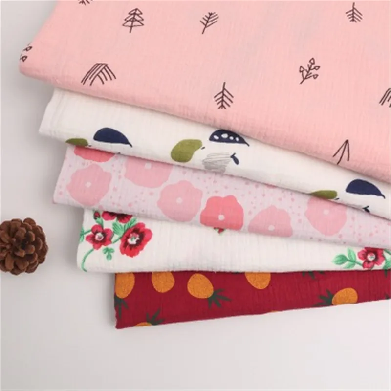 

Cotton double-layer crepe plant printing cotton fabric home service scarf baby saliva towel blanket gauze woven fabric