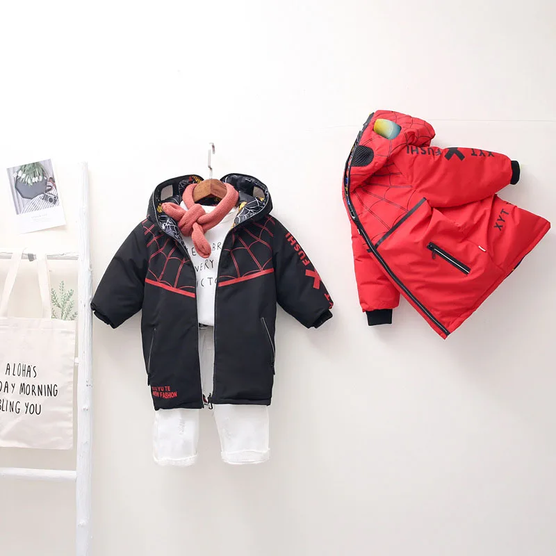 

Boys Fashion Coats Winter Jacket Spiderman Hooded Parka Down Kids Down Cotton Coat Double-faced Winter Coat for 5-12 Years