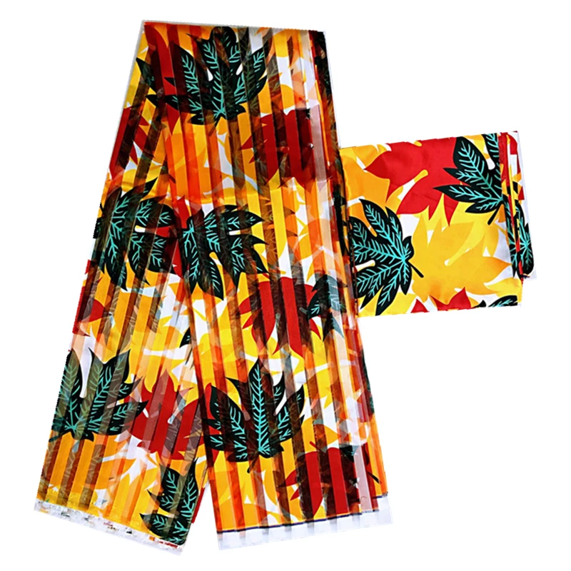 organza silk fabric with Maple leaf pattern digital printing african wax for women dress 4+2yards | Дом и сад