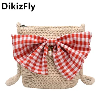 

DikizFly Small Straw Crossbody Bags For Women 2020 Summer Beach Bags Women Handbag Ladies Shoulder Messenger Bag Cute Bow Purse