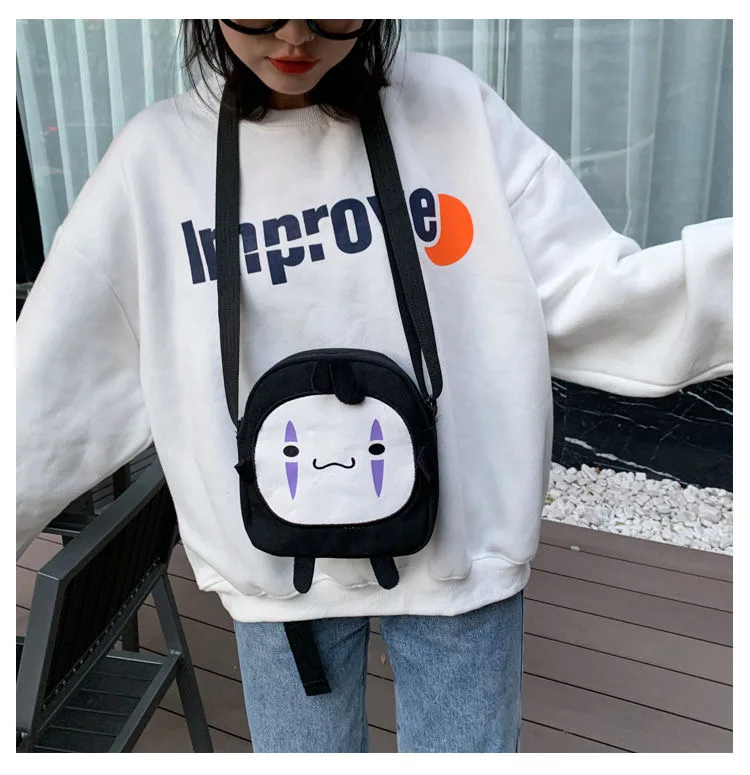 Cartoon No Face Man Bag Hayao Miyazaki Spirited Away Messenger Bag for Kids Adults Halloween Party Cosplay Shoulder Bags