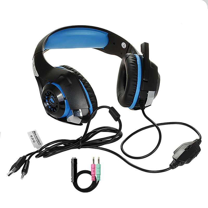 3 5mm Gaming Headset Wired for PC Music and Vocal Microphone Gamer USB LED Headphones for Audio Mic w 3 5mm Splitter Adaptor