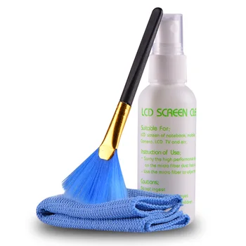 

60ml 3PCS Computer LCD screen cleaning kit Camera eyeglasses Laptop cleaning tool fiber Cloth Towel+Nylon Brush