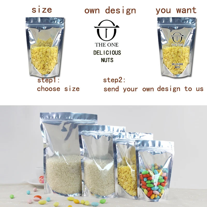 

1 slice up to sell Clear + Foil Stand Up Pouch Food Packaging Bag Zip Bags Custom logo printing