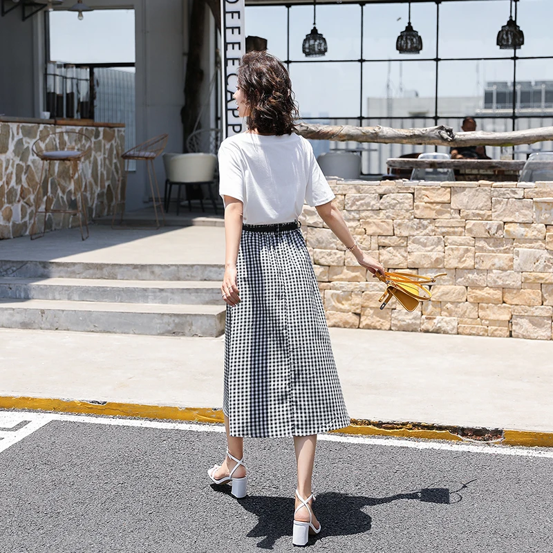

Two Piece Set 2 Piece Set Women Summer Solid Color Top and Plaid Skirt Set Matching Sets Woman Two Pieces Outfits White