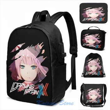 

Darling in the Franxx - Zero two (2) USB Charge Backpack men School bags Women bag Travel laptop bag