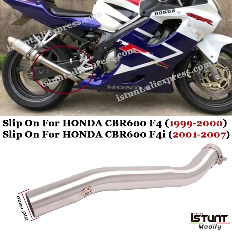 

For CBR600 F4i 2001-2007 Motorcycle Escape Exhaust Modified 51mm interface Middle Link Pipe Honda CBR600 F4 1999-2000 Slip On