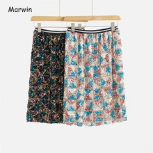 Marwin, Новое поступление, весенние женские юбки с геометрическим рисунком, расшитые блестками, прямые, до середины икры, в стиле ампир, уличный стиль, вечерние, праздничные юбки