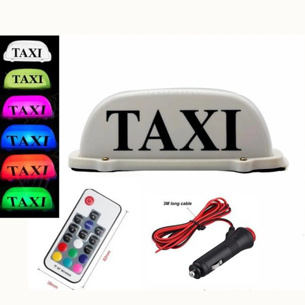 

Cab Taxi Top Roof Sign Light Lamp Magnetic Base Plastic White Indicator 12V Seven Color Changing