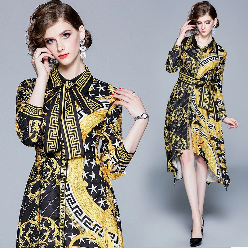 

Photo Shoot-Europe And America Versitile Fashion Waist Hugging Slim Fit Slimming Positioning Floral Printed Dress Shirt Women's