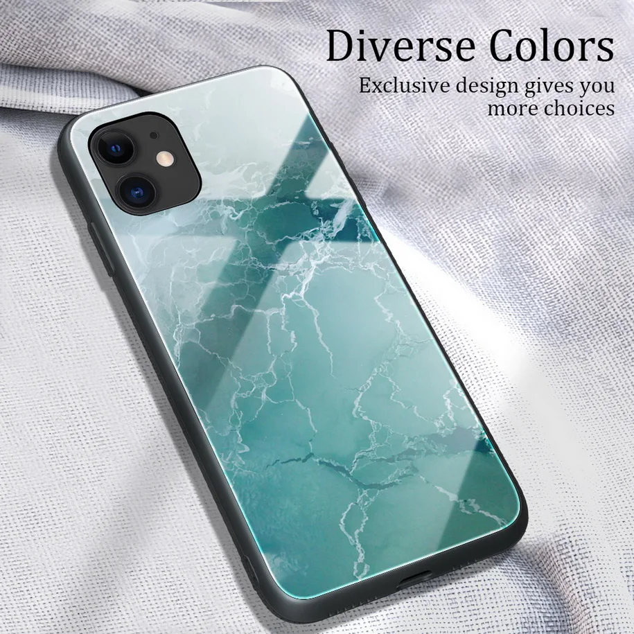 phonecase Đá Cẩm Thạch Kính Cường Lực Cho iPhone 12 11 Pro Cường Lực Bóng Trong Cho iPhone 12 Pro Max 11 iPhone XS XR X 8 7 6S 6 Plus SE 2020 cute phone cases Cases For iPhone