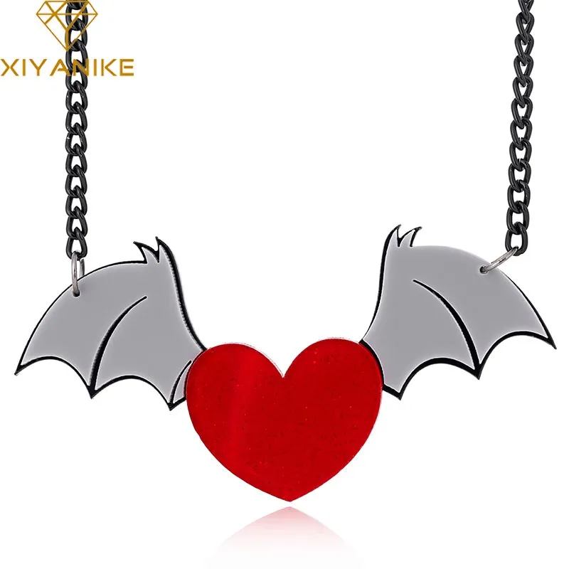XIYANIKE Heart With Wings Pendants Red Color Pendant Necklaces For Girl Women Love Statement Jewelry Little Devil Party Gift | Украшения и