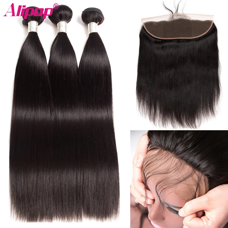 Cut Price Hair-Bundles Closure Frontal ALIPOP Peruvian Straight with Remy Pre-Plucked qVKjXQa5