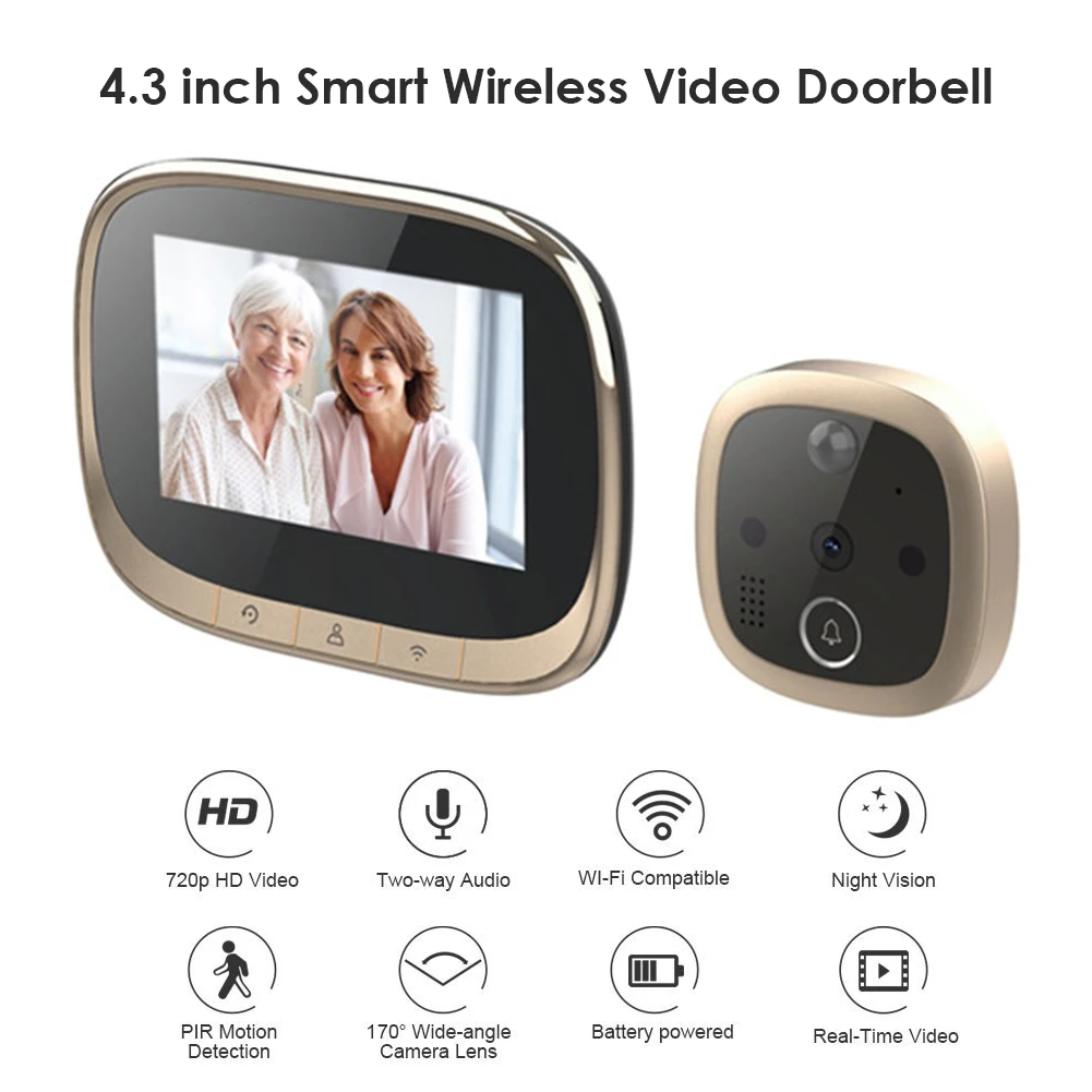 4.3 inch LCD Color Screen Digital Doorbell 170 Degree Door Eye Doorbell Electronic Peephole Door Camera Viewer Outdoor Door Bell