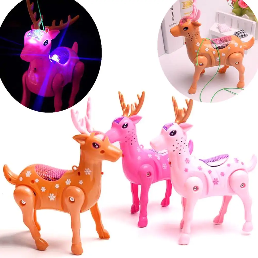 Kids Glowing Electric Toy Walking Musical LED Sika Deer Animal Toy with Leash Interactive Kid Toy With Music Light