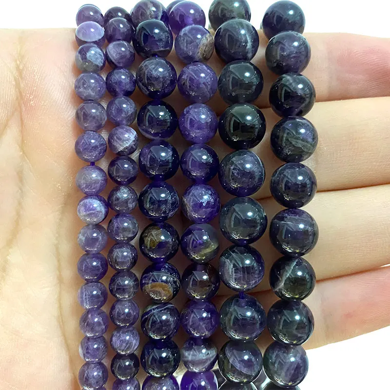 

YWROLE Natural Gem Stone Old Mine Amethysts Purple Loose Round Spacer Beads For Jewelry Making DIY Bracelet 6/8/10MM 15''