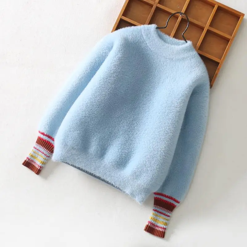 

Girls sweater mink velvet sweater autumn and winter new children's clothing long-sleeved pullover solid colors kids clothes