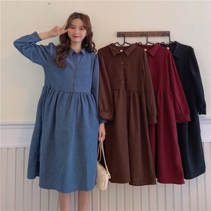 Dress Women Harajuku Solid Elegant Long Sleeve High Waist Corduroy A-Line Vestidos Fall New Fashion Trendy Casual Korean Stylish sexy dress