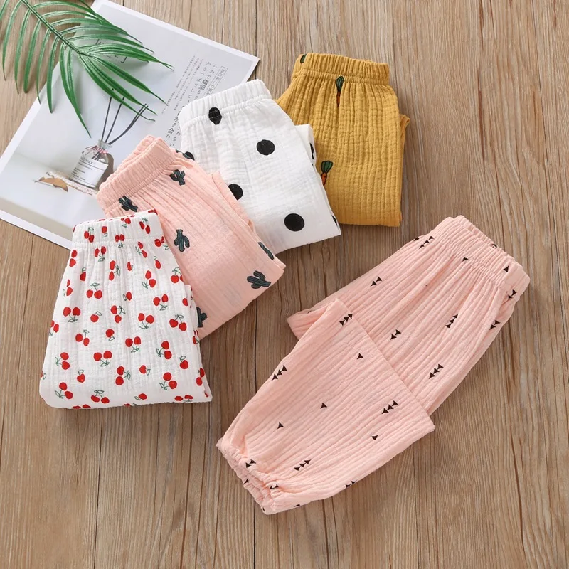 

H1088 autumn new children's cute trousers cherry/dot wave/carrot pattern soft skin-friendly trousers for boys and girls outfit