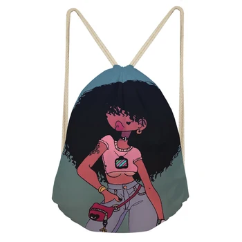 

Black African Lady Drawstring Bag For Female Travel Backpack Foldable Cartoon Pink Afro Girls Storage Package Softback Mochila