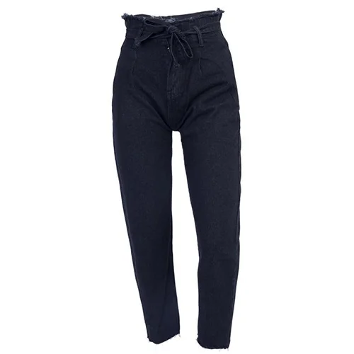 Обтягивающие джинсы с высокой талией для женщин, осенне-зимние женские джинсы с галстуком-бабочкой, Женские джинсовые штаны, сексуальные обтягивающие джинсы из денима для женщин - Цвет: Black