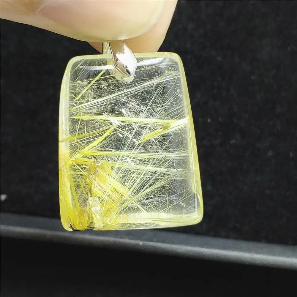 

Genuine Natural Gold Rutilated Quartz Pendant Rectangle Gemstone Party Best Gift 22x18x8mm Crystal Accessories Stone AAAAA