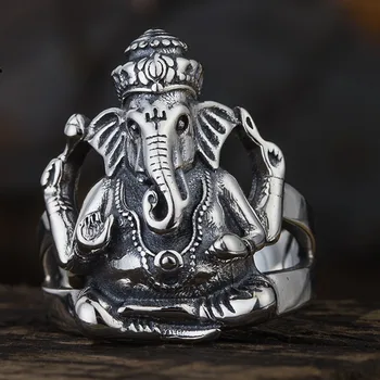 

Thai silver elephant god ring for man S925 pure silver personality lucky lucky elephant nose New man ring opening