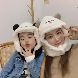 Creative Winter Cute Cartoon Animal Sheep Ear Caps Scarf Set Thickened Warm Lamb Plush Panda Bear Hats For Women Girl Kid Gift