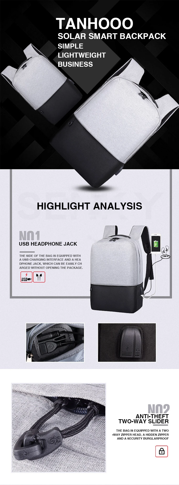 TIANHOO высокое качество рюкзак школьная сумка многофункциональный usb зарядка рюкзаки
