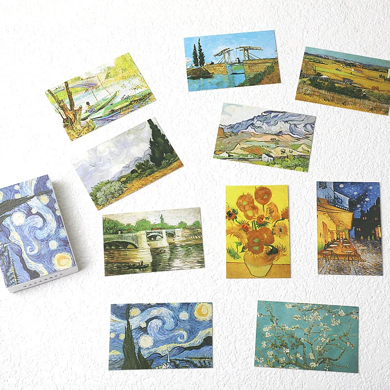 Conjunto de 28 hojas de tarjetas de Van Gogh Lomo, tarjeta de felicitación, Sobre Carta de cumpleaños, regalo, tarjeta de mensaje