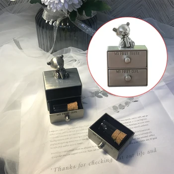 

2 Layers Zinc Alloy Souvenirs Drawer Type Collection Kids Curl Accessories Bear Decor Baby Teeth Box Gift Safe Home