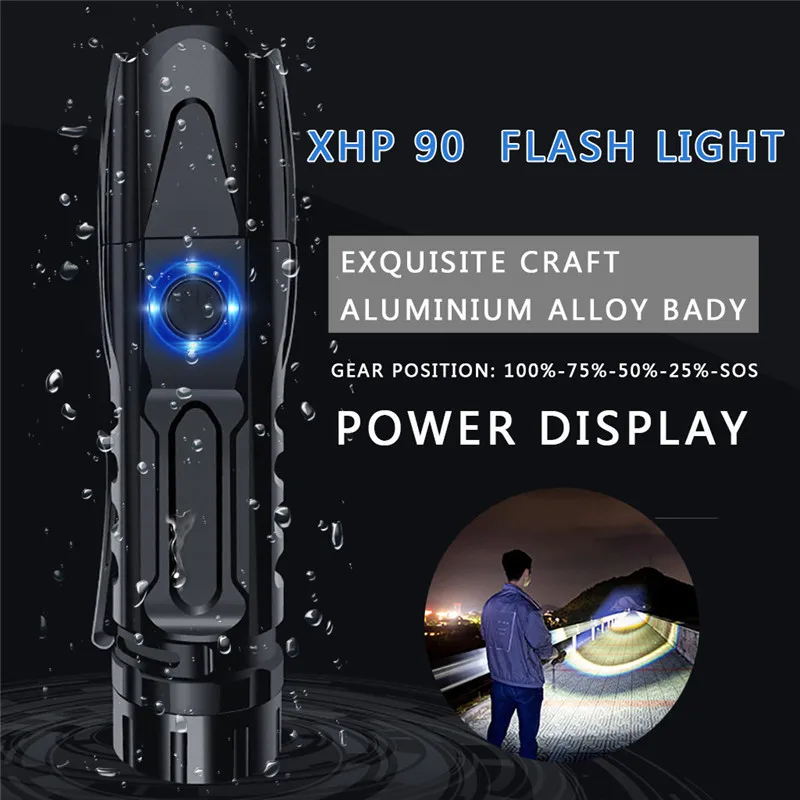 XHP90 LED Flashlight Zoomable USB Rechargeable 26650 Flashlight Torch 5 Modes linterna led recargable de alta potencia  #3N27 (11)
